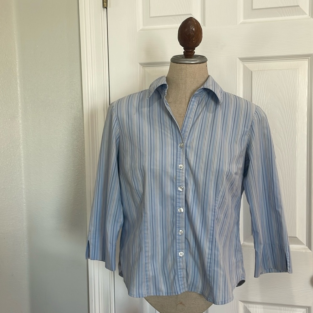 Fred David stretch button-down shirt striped cotton blend blue white women’s M